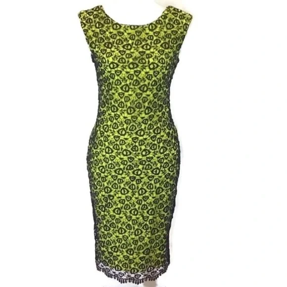 Frank Lyman Design Dresses | Frank Lyman Citrus Black Lace Overlay Dress | Color: Green | Size: 4 | Fabencore's Closet
